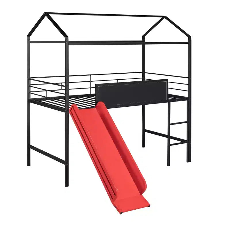 Lit mezzanine double avec toboggan et tableau d'écriture