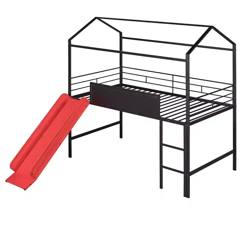 Lit mezzanine double avec toboggan et tableau d'écriture