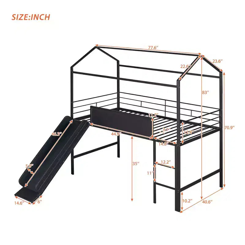 Lit mezzanine double avec toboggan et tableau d'écriture