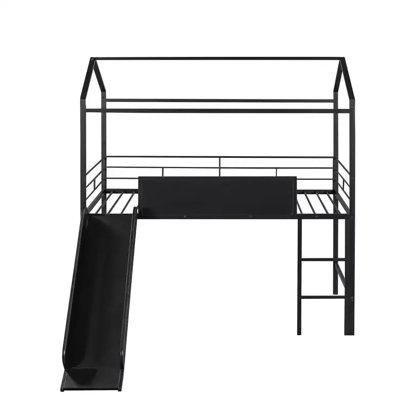 Lit mezzanine double avec toboggan et tableau d'écriture