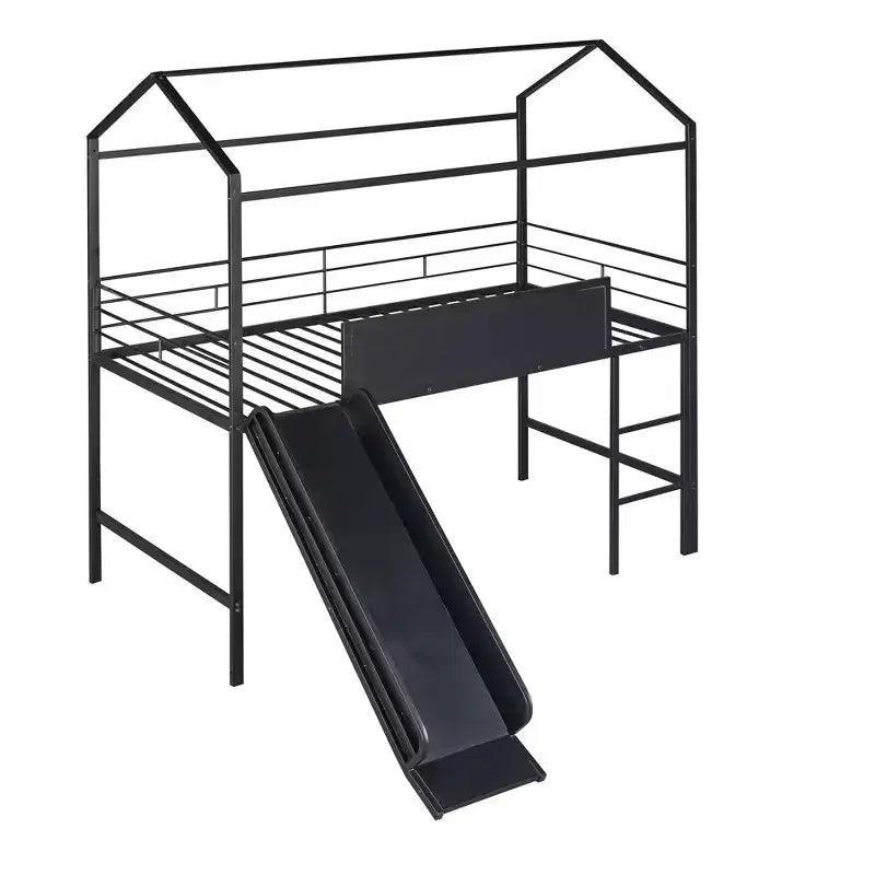 Lit mezzanine double avec toboggan et tableau d'écriture
