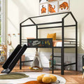 Twin Size House Loft Bed with Slide and Writable Board; Sturdy Metal Frame with Fun Play Area - ModernLuxe
